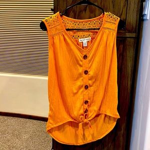 Size small, yellow orange tie with lace feature on back